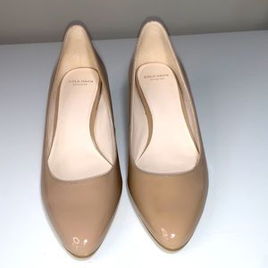 Cole Haan Grand OS Beige Patent Leather Wedge Pumps